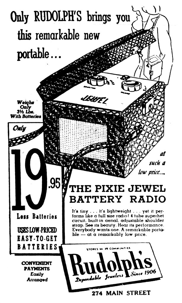 Vintage Advertising For The Pixie Jewel Model 304 Portable Radio In The Poughkeepsie New York Journal Newspaper, October 24, 1947