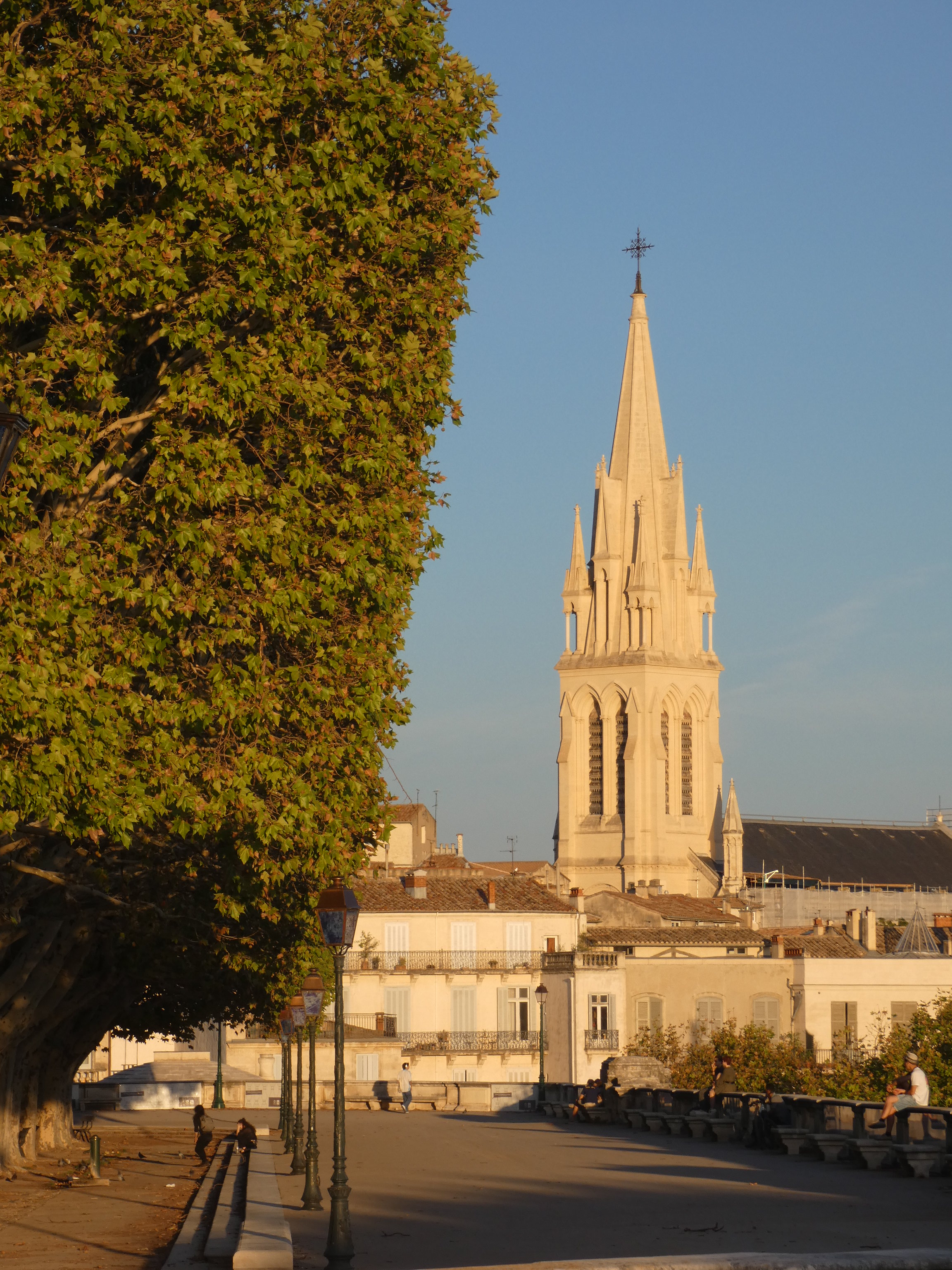 Spire of St Anne's Church from the Promenade du Peyrou, Montpellier, Hérault, France, 19 September 2023