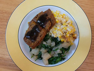 Granny's Corn Casserole; Mess o' Greens with Turnips; FR meatloaf, BBQ sauce