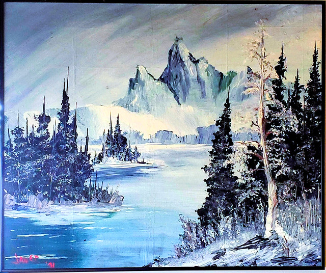 Art - mountain woods and lake scene