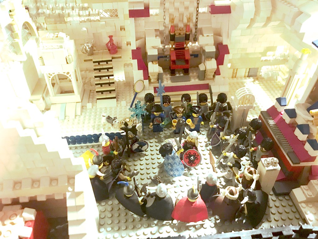LEGO Classic Castle: Queen Svetlana and Queen Sven-Inge in a duel over the throne and kingdom at the winter palace with the Nordics and the Slavic troops watching their leaders fight it out ( AFOL minifigures vikings and Slavs faction) hobby MOC photo