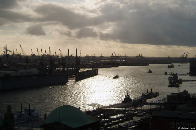The River Elbe; The Free and Hanseatic City of Hamburg, Germany.