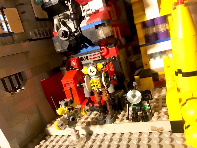 LEGo Classic Space: Robots telling jokes about fleshies in an undercity alley mockery behind their master back is a way to cope with stress (Micro-bots AFOL MOC droids and sci-fi hobby) pic