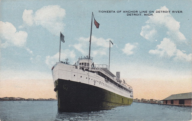 SHIP Detroit River MI SS TIONESTA EXCURSION STEAMSHIP DOCKSIDE 346 ft. built 1903 retired 1936 Sister Ship of SS JUNIATA -Milwaukee Clipper later- Pennsylvania Railroad built 1904 sold to Great Lakes Transit Corp.