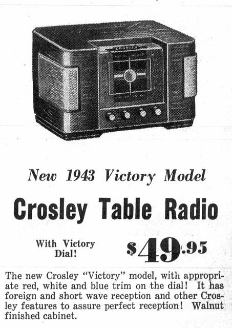 Vintage Advertising For The Crosley Victory Model 63TJ Table Radio In A Lazarus Store Ad in The Wilkes-Barre Pennsylvania Times Leader  Evening News Newspaper, December 17, 1942