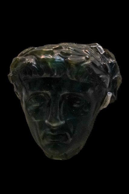 Green Plasma Portrait Head of Claudius Wearing Laurel Wreath
