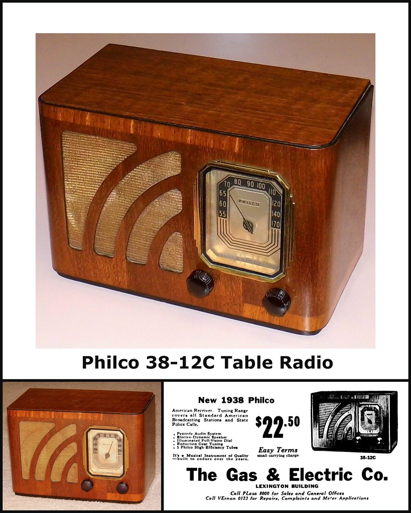 Vintage Philco Table Radio, Model 38-12C, Broadcast Band Only (MW), 5 Vacuum Tubes, Wood Cabinet, Made In USA, Circa 1937 - 1938