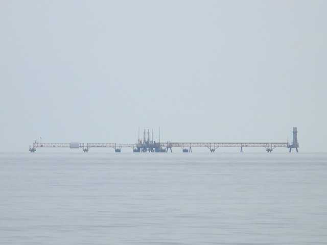 Natural gas loading platform outside Pisco seen from Paracas Bay, Ica, Peru