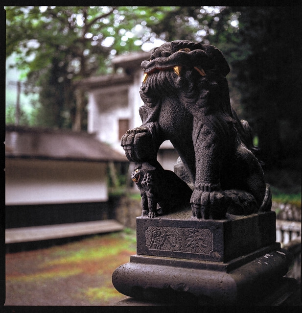 奈良井宿・鎮神社の狛犬さん - The lion-dog guardian at Shizume-jinja in Naraijuku, Nagano