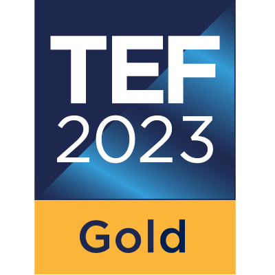 The TEF 2023 Gold logo. A blue square with the text 'TEF 2023' written in white and a yellow bar with the text 'Gold' below.