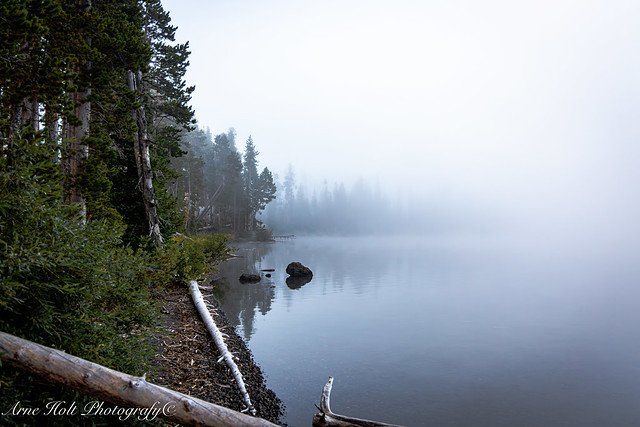 Lewis Lake in the mist