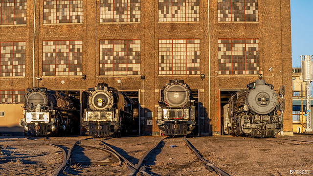 Union Pacific steam locomotives 4014, 844, 3985 & 5511 at the Cheyenne Locomotive Steam Shop. 10/22