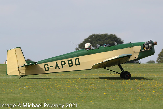 G-APBO - 1960 build Druine D.53 Turbi, arriving on Runway 03R at Sywell during the 2021 LAA Rally