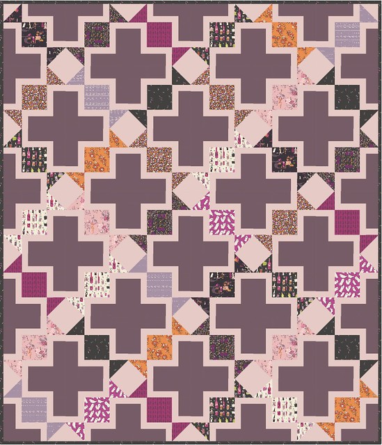 The Tabitha Quilt in Spooky n Witchy. The Tabitha Quilt Pattern is a layer cake, fat eighth, or fat quarter friendly pattern that is perfect for beginners.