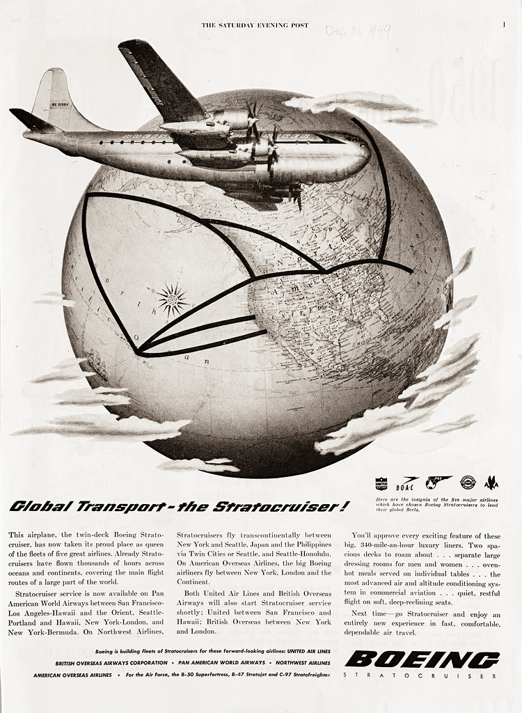Boeing ad for the twin-deck Stratocruiser in “The Saturday Evening Post,” December 31, 1949.