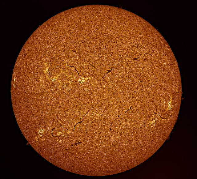 Sun in H-alpha 29 Sep 2023 13h19m15s ZWO ASI178MM Exposure=1.0ms Gain=100 H-alpha LUNT LS60MT Triple Stacked Psp-colored