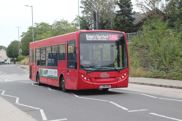 Trustybus / Galleon Travel / Central Connect . Essex . LJ58AVE . Bishops Stortford Bus Interchange , Hertfordshire . Monday morning 02nd-October-2023.