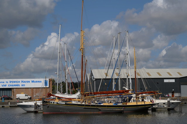 Essex Fishing Smack, Pioneer, built in 1864 in Rowhedge reconstructed and much altered since, in Ipswich Wet Dock. 12 07 2023