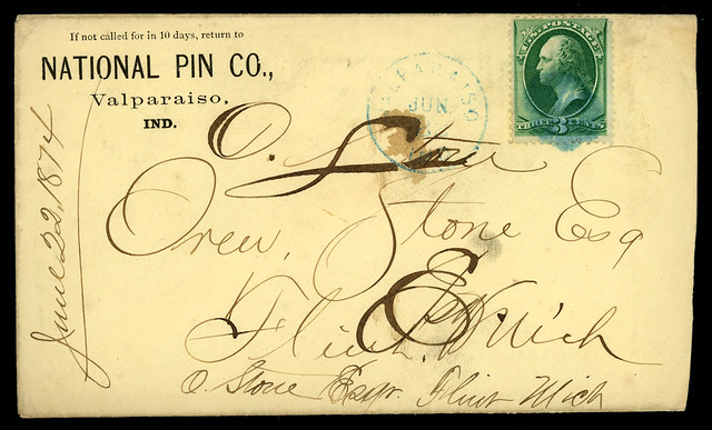 Valparaiso, Indiana, June 22, 1874 - Postal Cover