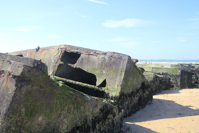 Remnants of the Mulberry Harbour at Gold Beach, Arromanches-les-Bains, D-Day Normandy, France, WW2.