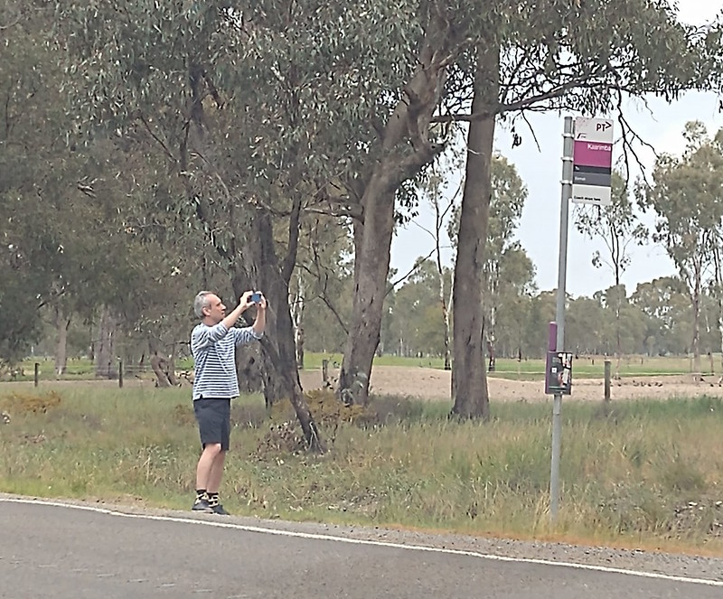 Daniel taking a photo of a bus stop in regional Victoria