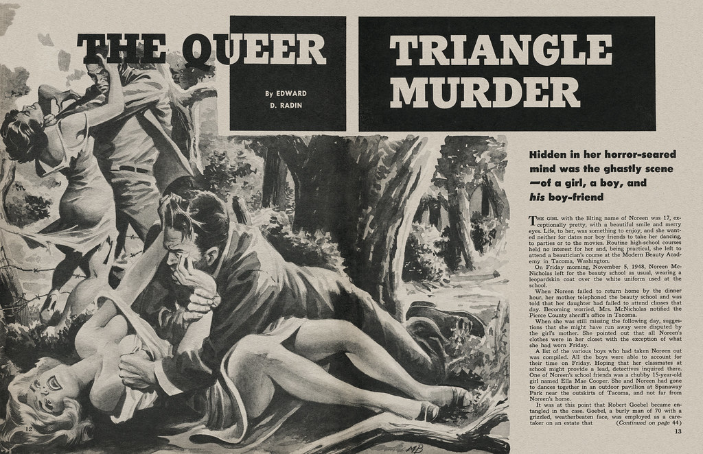 Rage 1957-02 splash The Queer Triangle Murder Matt Baker