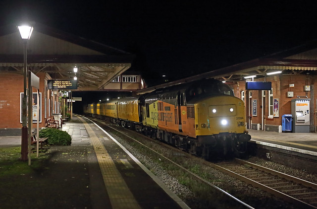 Lights On. Colas 37254 at Shirley on 3 October 2023