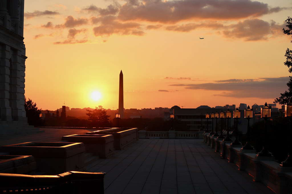 sunset and the Washington Monument