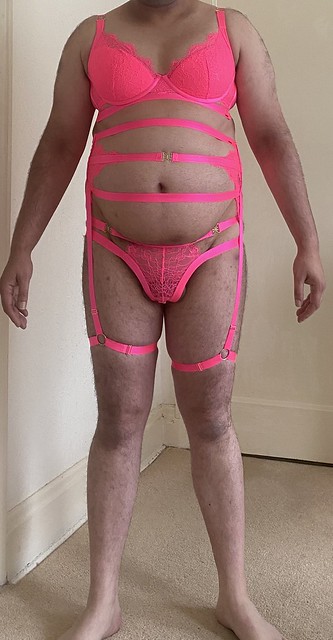 Boux Avenue - Bouxtique Saffie Balconette Bra Size 36D bumless briefs & leg harness -  Neon Pink