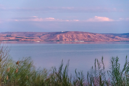 Sea of Galilee Late Twilight by Gerry Lynch/林奇格里, A look eastwards across the Sea of Galilee in evening twilight from near Capernaum to the Golan Heig