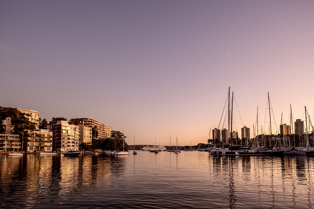A shining start to the day at Sydney’s Rushcutters Bay, it was much cooler than this looks.