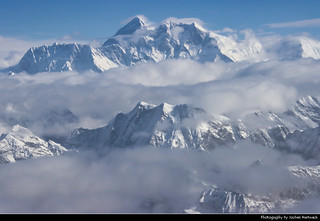 Mount Everest & Lhotse seen from aboard an Everest Mountain Flight, Nepal