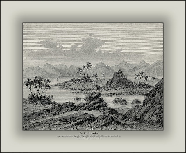 s013 10432 Weltgeschichte1 Der Nil in Nubien. Allgemeine Weltgeschichte (1885.) I. Band Geschichte des Altertums Hans Prutz. G. F. Hertzberg Front Asia. Prednja Azija. Nubia.
