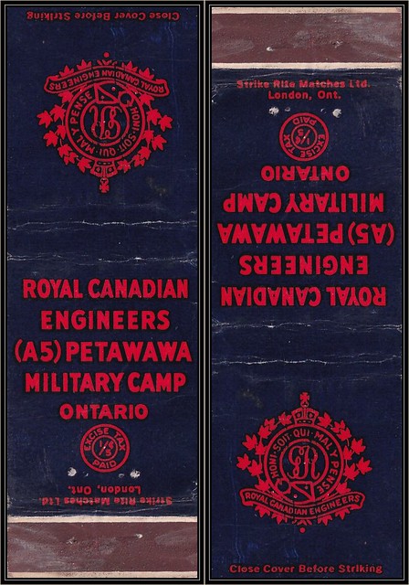 c. 1944 - World War II - Matchbook cover - Royal Canadian Engineers (A5) Petawawa Military Camp, Ontario, Canada