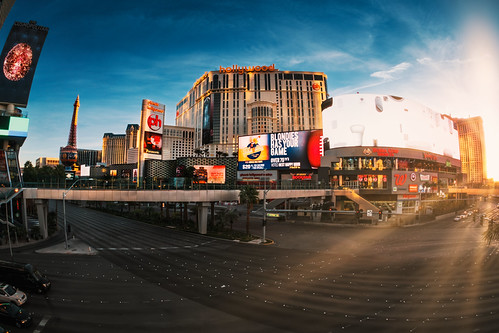 Blondies Has Your Game by 75CentralPhotography, Early-morning on the Las Vegas Strip.architecture bridge bridges buildings casinos city color colors