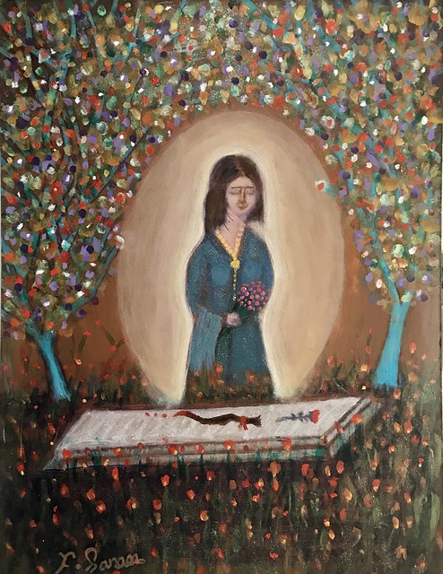Forget Me Not, Acrylic on hardboard61x46 cm. By Farshad Sanaee  #mahsaaminie #iran #pahlavi