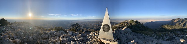 [Explore #18] Panorama of Guadalupe Peak and summit marker