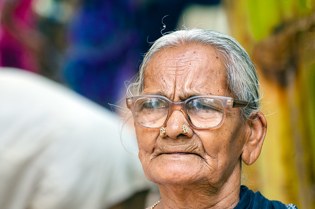 Elderly woman in Pondicherry, Tamilnadu, India.