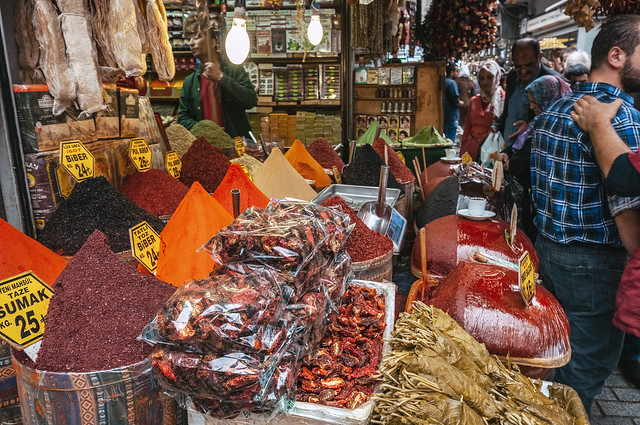 Many spices at the Egyptian market in Istanbul - Turkey