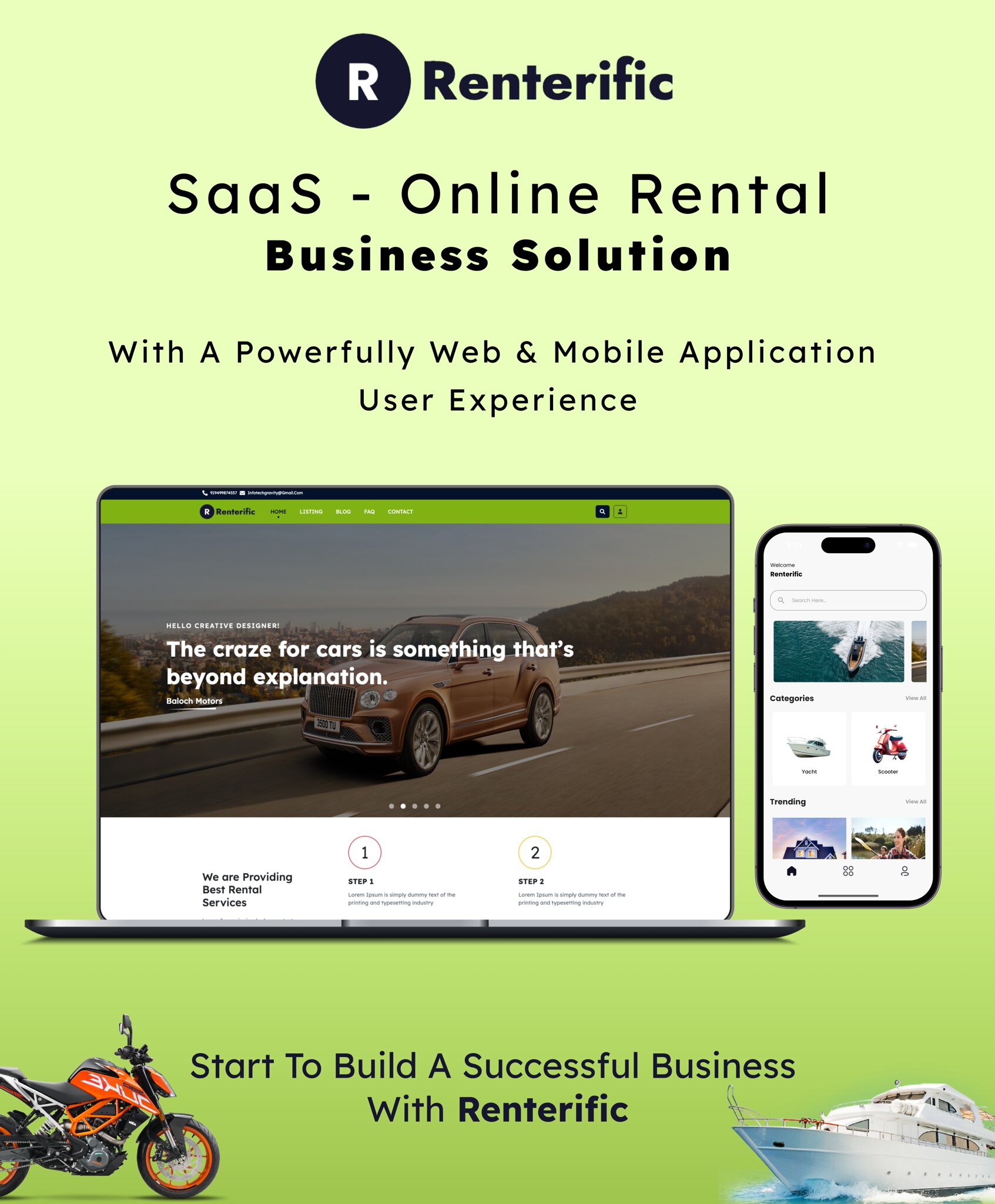 Renterific SaaS - Online Rental System Flutter App With Laravel Website And Admin Panel