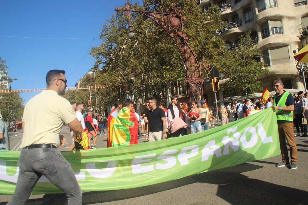 FOTOGRAFÍA. PLAZA CATALUÑA DE BARCELONA (CATALUÑA) ESPAÑA, 12 DE OCTUBRE DE 2023. Varios miles de personas festejan la fiesta nacional de España. Lasvocesdelpueblo (6)