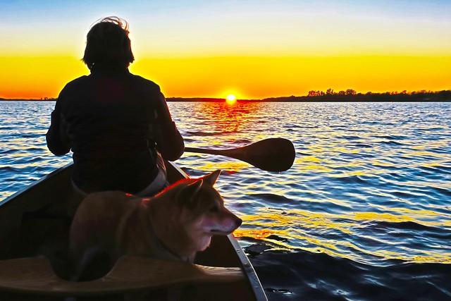 Our Canoe Towards Sunset, on St. Lawrence River.