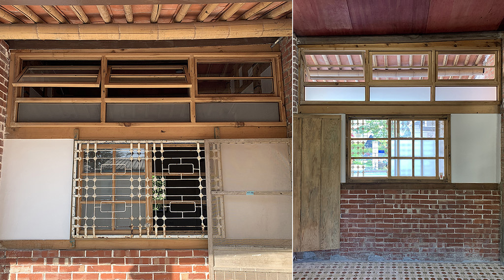 圖4，柚香學堂正立面門窗上方壁堵改造為木作推射窗。圖片來源：好舊好團隊拍攝編製