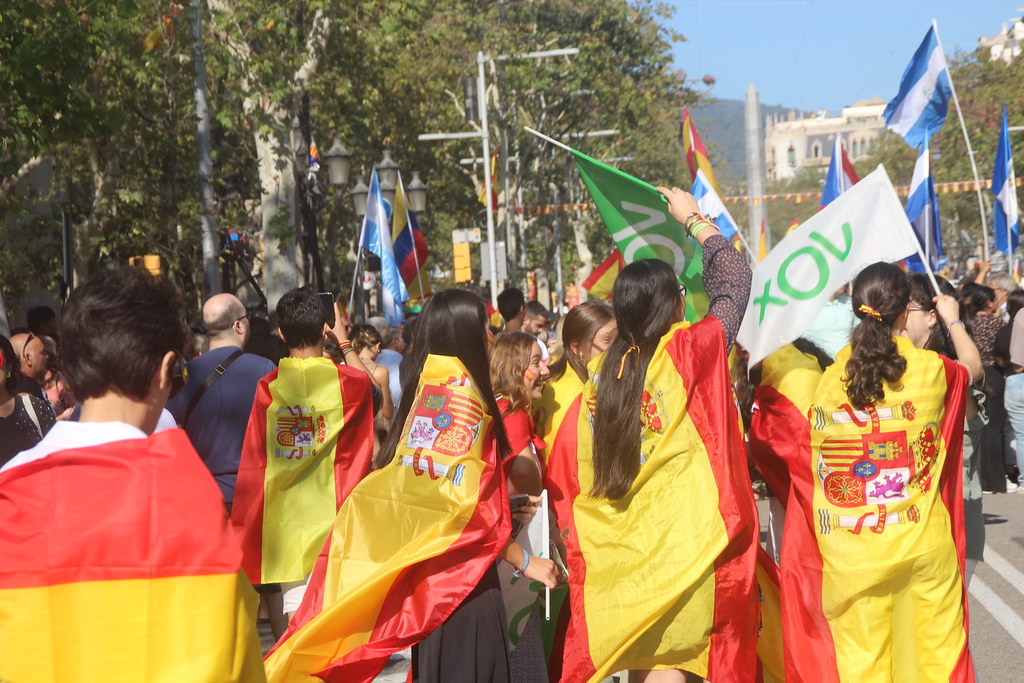 FOTOGRAFÍA. PLAZA CATALUÑA DE BARCELONA (CATALUÑA) ESPAÑA, 12 DE OCTUBRE DE 2023. Varios miles de personas festejan la fiesta nacional de España. Lasvocesdelpueblo (17)