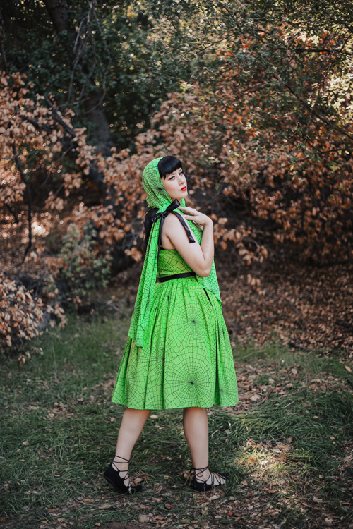 Vixen by Micheline Pitt 1950's Swing Sundress in Slime Green Spiderweb Print Southern California Belle