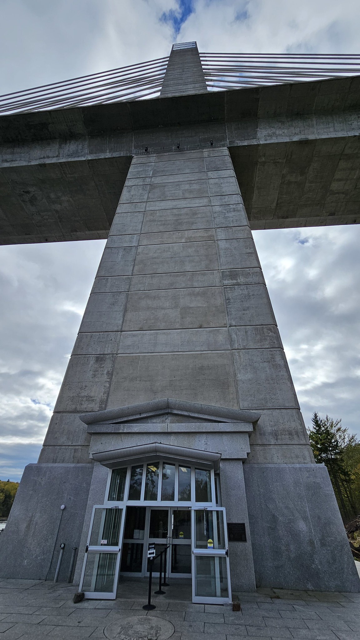 Looking up the 420ft+ west tower of the Pensobscot Narrows Bridge