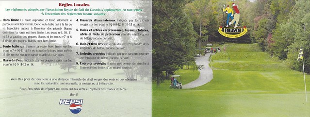 A Quebec. Canada Golf Scorecard