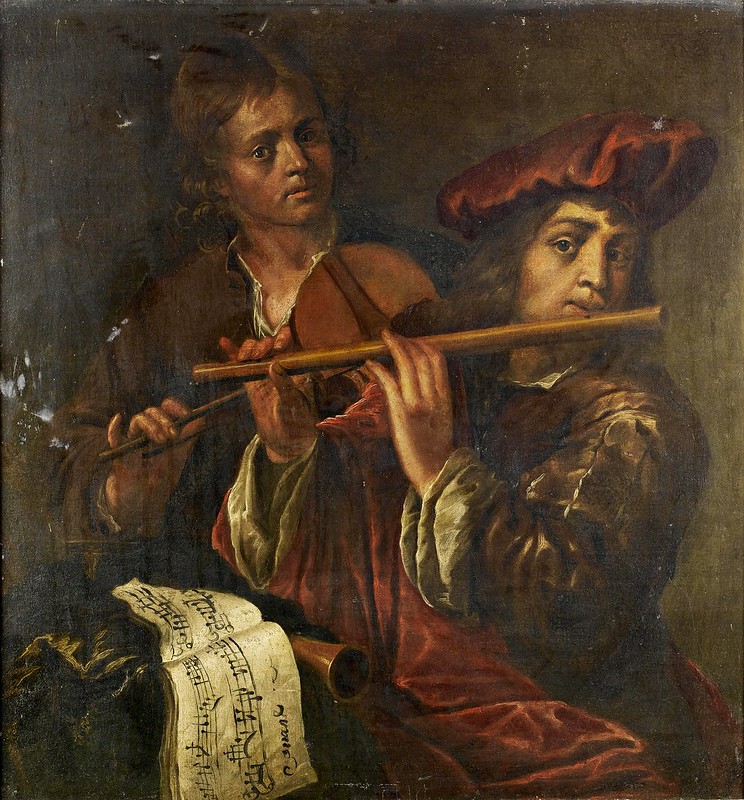 Circle of Jan Cossiers (1600-1671) - Young musicians playing a violin and a flute