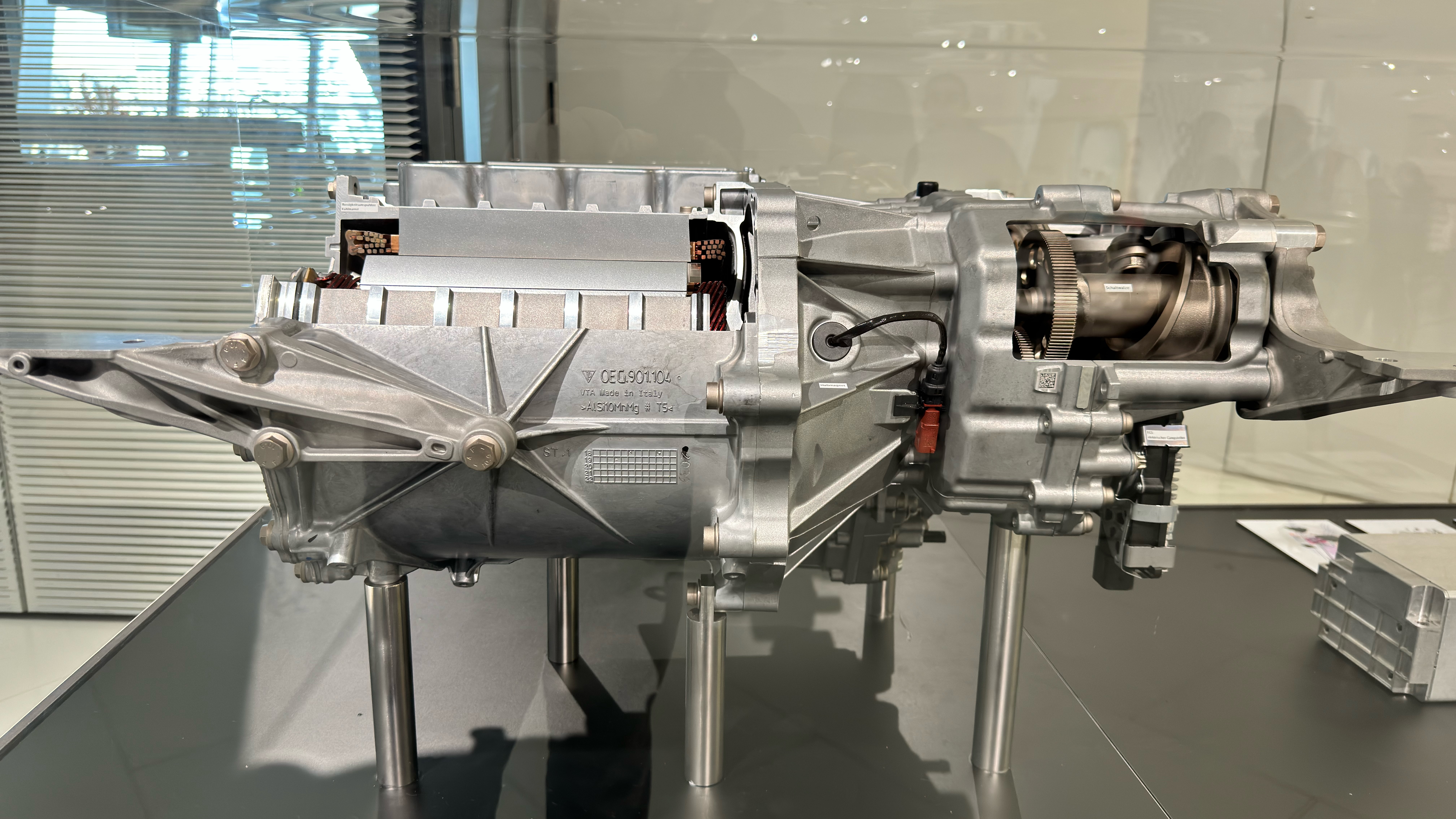 Porsche Taycan Cutaway of Taycan rear motor at Porsche Museum {filename}