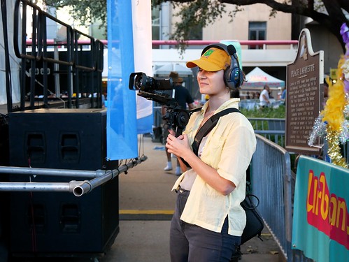 WWOZ video team at work at Crescent City Blues & BBQ Fest 2023. Photo by Louis Crispino.